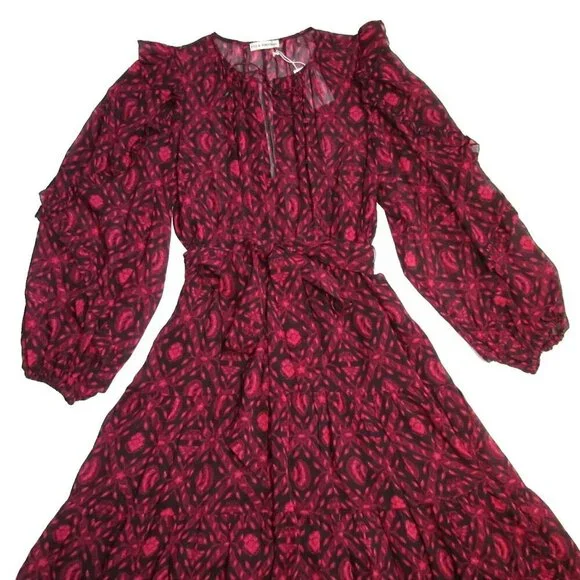 NWT Ulla Johnson Aliya in Fuchsia Diamond Print Silk Chiffon Dress 6 $665 - Picture 6 of 9